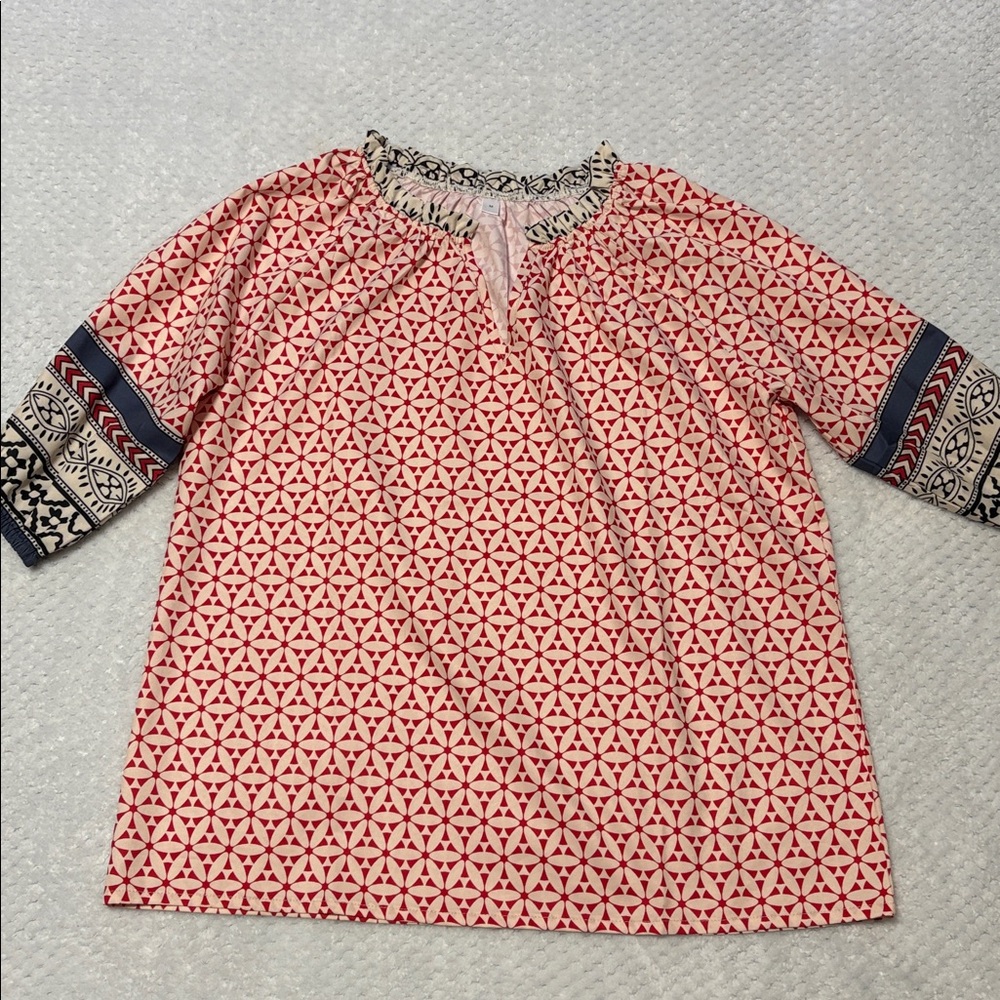 Red and Blue Patterned Blouse